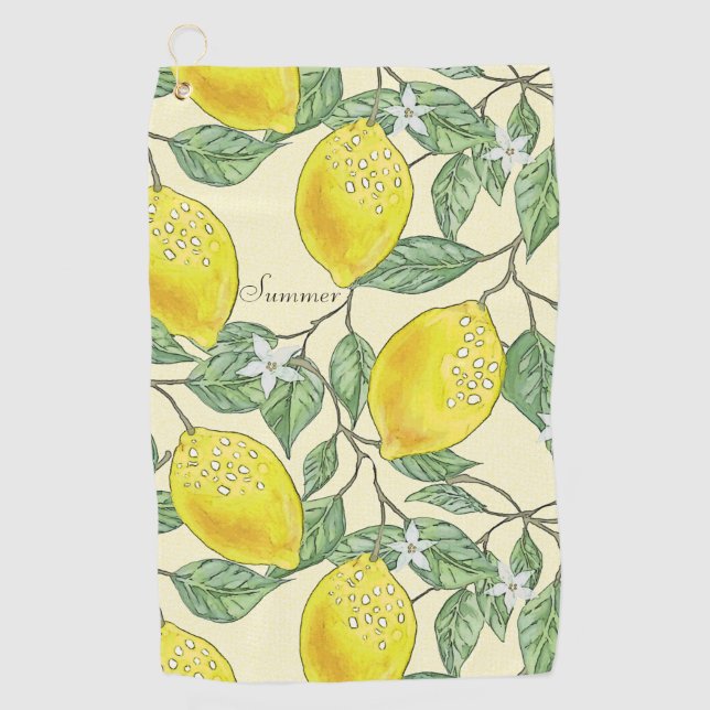 Yellow Lemons Fresh Zesty Summer Citrus Muster Golfhandtuch (Vorderseite)