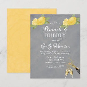 Yellow Lemons Grau Paint Champagne Brunch & Bubbly Einladung