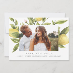 Yellow Lemons Gray Wedding Foto Save the Date Ankündigung
