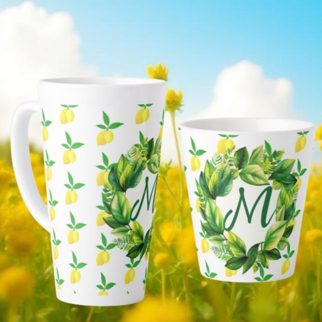 Yellow Lemons Monogram  Milchtasse (Personalize with a monogram of your choice)