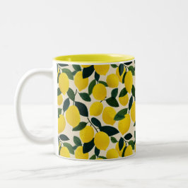 Yellow Lemons Pattern Citrus Fruit Mediterranean  Zweifarbige Tasse