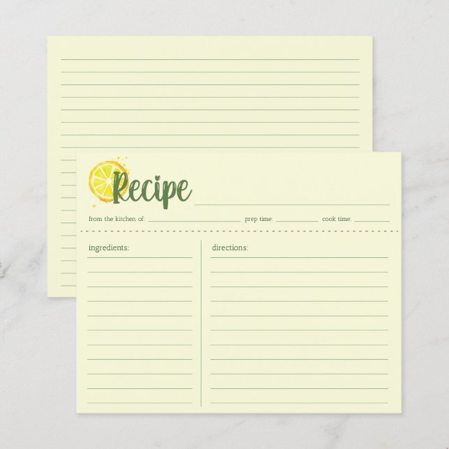 Yellow Lemons Rezept Card, Housewarming Neue Zuhau (Vorne/Hinten)