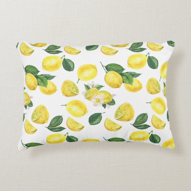 Yellow Lemons Watercolor Fruchtmuster Dekokissen (Vorderseite)