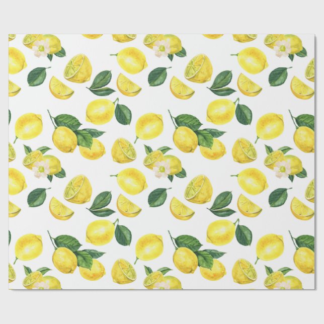 Yellow Lemons Watercolor Fruchtmuster Geschenkpapier (Flach)