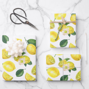 Yellow Lemons Watercolor Fruchtmuster Geschenkpapier Set