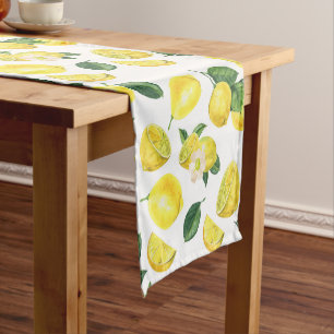 Yellow Lemons Watercolor Fruchtmuster Kurzer Tischläufer