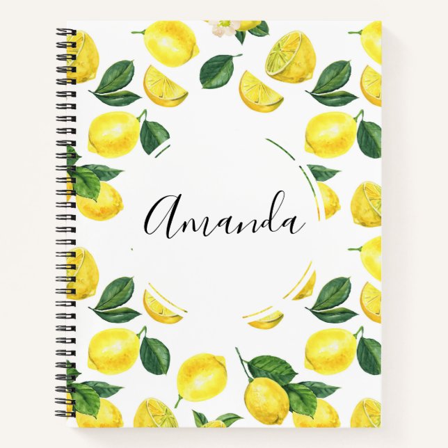 Yellow Lemons Watercolor Fruchtmuster Notizbuch (Vorderseite)