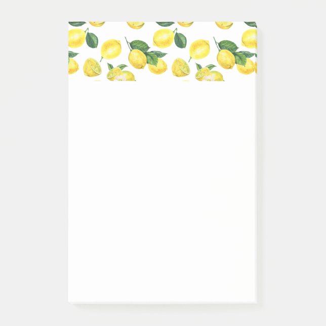 Yellow Lemons Watercolor Fruchtmuster Post-it Klebezettel (Vorderseite)