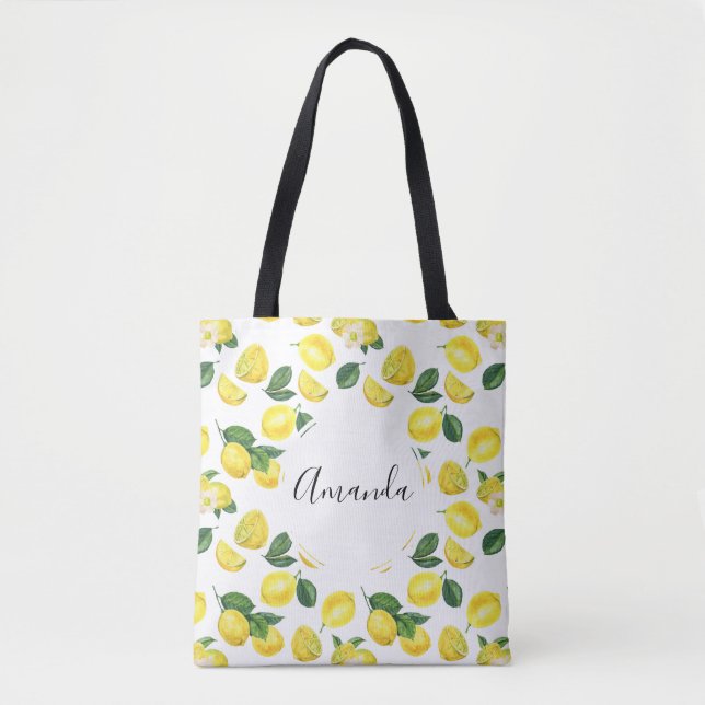 Yellow Lemons Watercolor Fruchtmuster Tasche (Vorderseite)