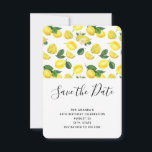 Yellow Lemons Watercolor Pattern Geburtstag Save The Date<br><div class="desc">Geburtstagskarte Save the Date mit niedlichem Zitronenmuster mit grünen Blätter und frisch geschnittenen Zitronenscheiben.</div>