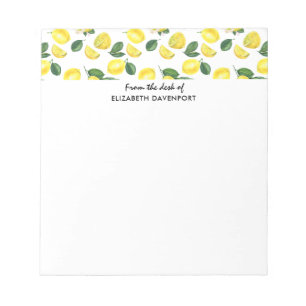 Yellow Lemons Watercolor Pattern Notizblock