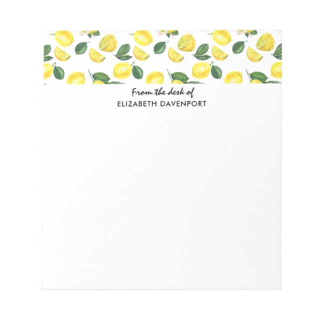 Yellow Lemons Watercolor Pattern Notizblock (Vorderseite)