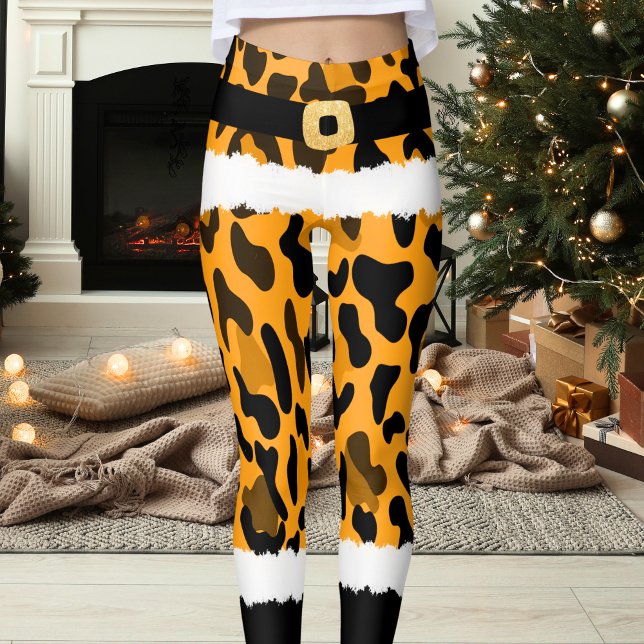 Yellow Leopard Print Santa Claus Kostüme Weihnacht Leggings (Von Creator hochgeladen)