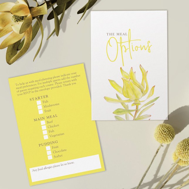 Yellow leucadendron tulip Wedelmahlzeiten RSVP Karte (Von Creator hochgeladen)