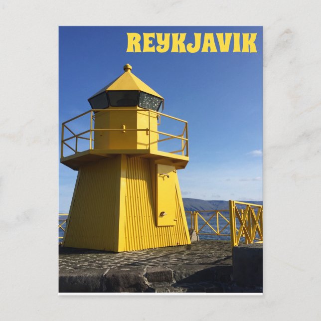 Yellow Lighthouse Reykjavik Island Travel Postkarte (Vorderseite)