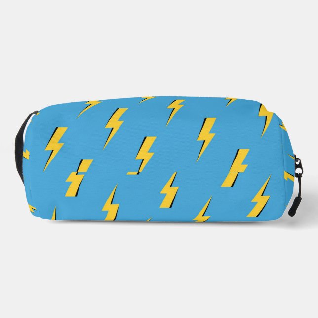Yellow Lightning Blue Background Y2K Muster Waschbeutel (Unterseite)