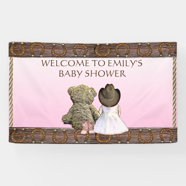 Yellow Lil' Cowgirl Personalisiert Babydusche Banner (Horizontal)