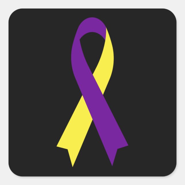 Yellow & Lila Awareness Ribbon von Janz Black Quadratischer Aufkleber (Vorderseite)