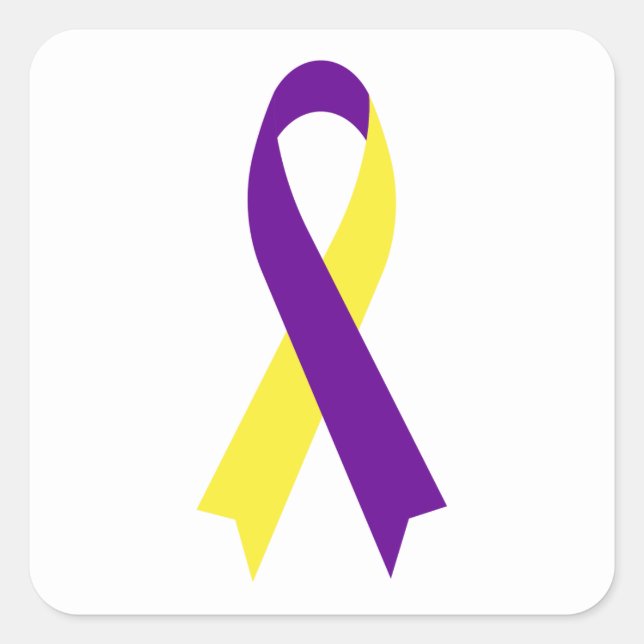 Yellow & Lila Awareness Ribbon von Janz White Quadratischer Aufkleber (Vorderseite)