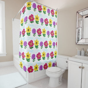 Yellow Lila Fuchsia Garden Blume Duschvorhang