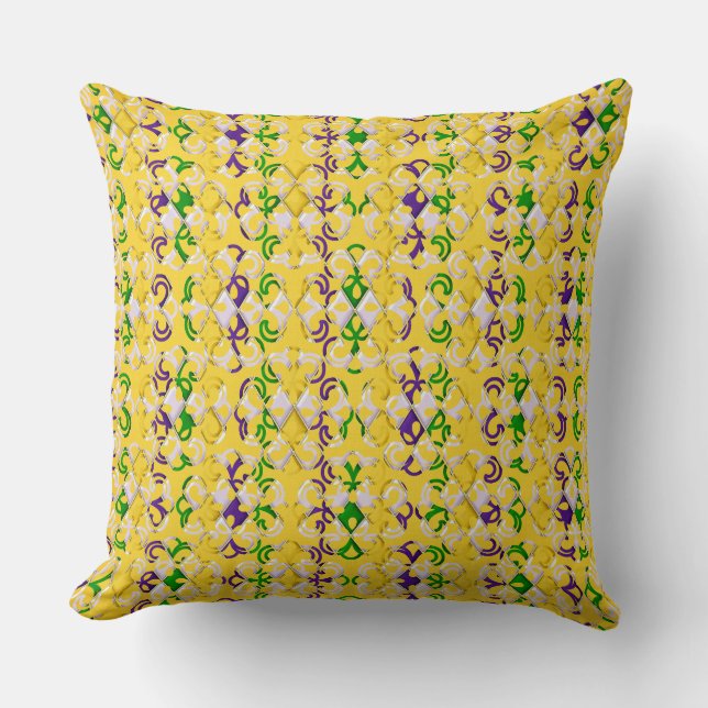 YELLOW LILA GREEN MARDI GRAS FLEUR DI LIS KISSEN (Vorderseite)