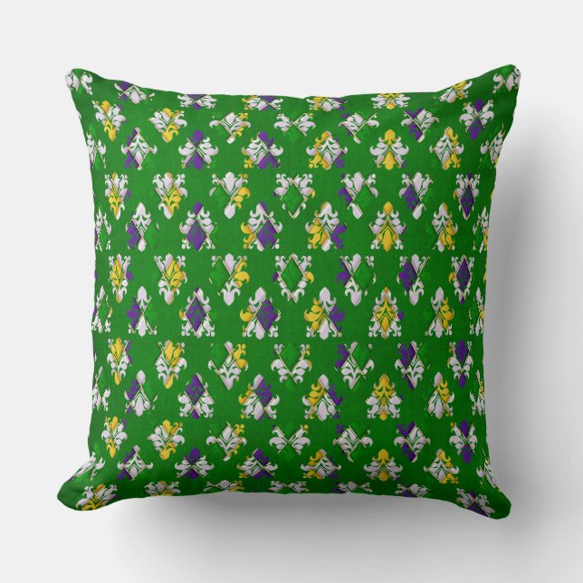 YELLOW LILA GREEN MARDI GRAS FLEUR DI LIS KISSEN (Vorderseite)