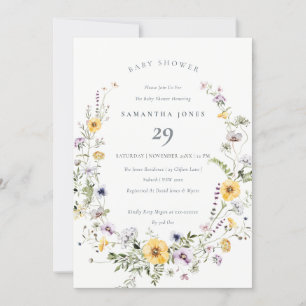 Yellow Lilac Wildblume Wreath Baby Dusche einladen Dankeskarte
