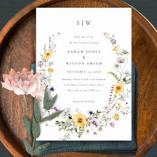 Yellow Lilac Wildblume Wreath Vow Renewal Einladun Dankeskarte