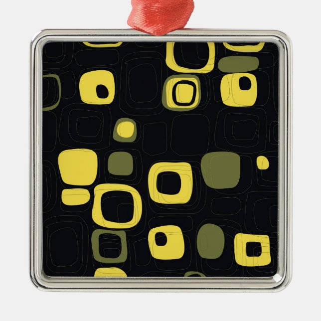 Yellow, Lime, Black Retro Abstract Art Ornaments Silbernes Ornament (Vorne)