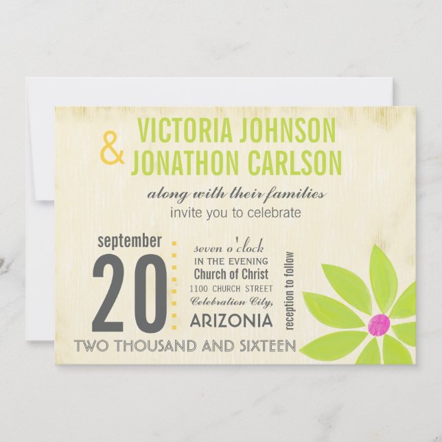 Yellow Limon Modern Daisy Typografy Wedding Einladung (Vorderseite)