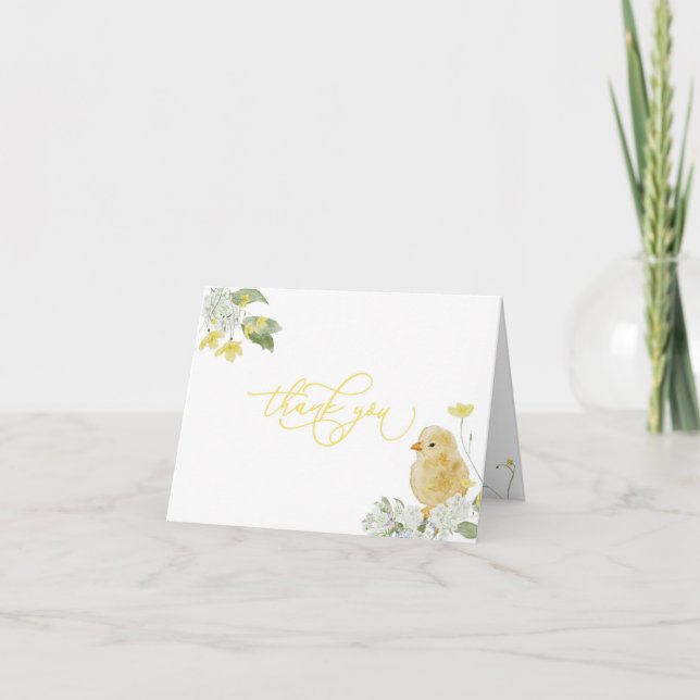 Yellow Little Chick Baby Dusche Danke Karte (Vorderseite)