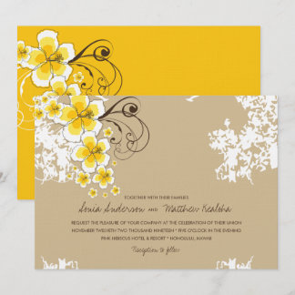 Yellow Luau Beach Hochzeit im tropischen Hibiskus Einladung