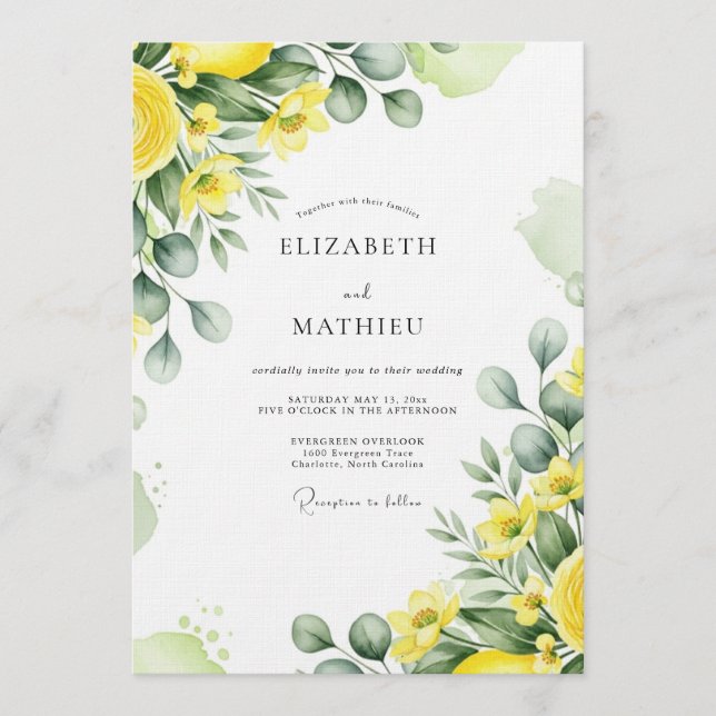 Yellow Lush Botanical Wedding Einladung (Vorderseite)