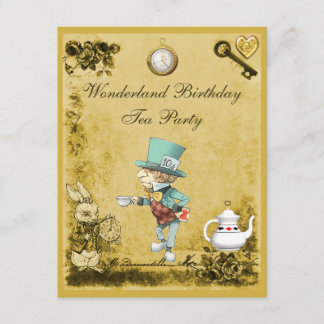 Yellow Mad Hatter Wonderland Birthday Tee Party Einladung