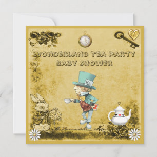 Yellow Mad Hatter Wonderland Tee Party Babydusche Einladung