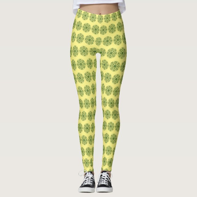 Yellow Mandala Pattern Leggings (Vorderseite)