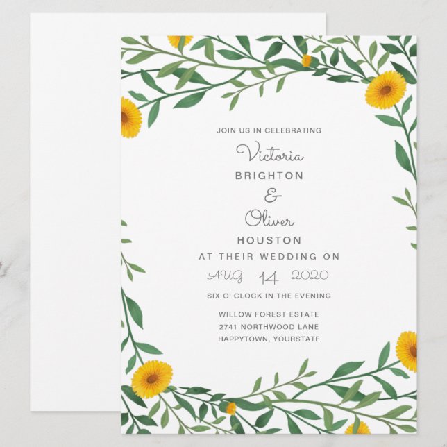 Yellow Marigold Floral Wedding Einladungen (Vorne/Hinten)