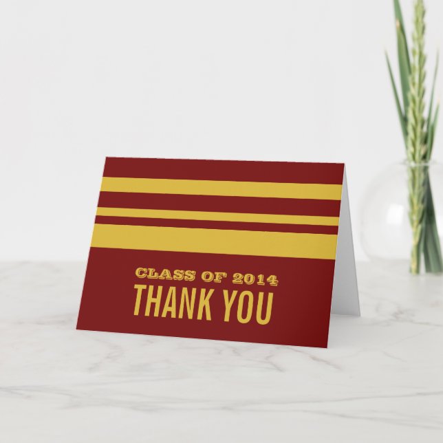 Yellow/Maroon Bold Stripes Grad Danke Karte (Vorderseite)