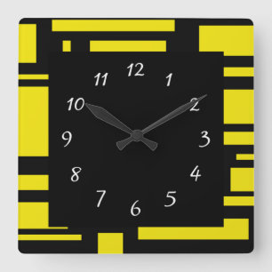 Yellow Maze Square Wall Clock Quadratische Wanduhr