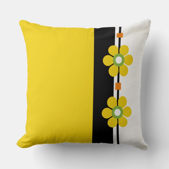 Yellow Mid Century Moderne Blume Powe Kissen (Vorderseite)