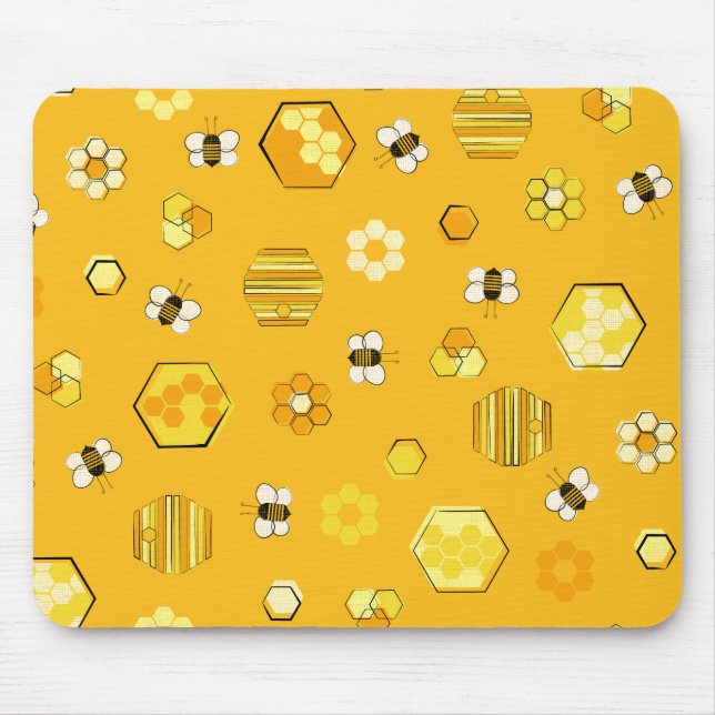 Yellow Mid jahrhundert Retro Honey Bee Mousepad (Vorne)