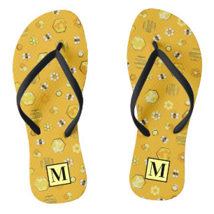 Yellow Midjahrhundert Retro Honey Bee Pattern Flip Flops