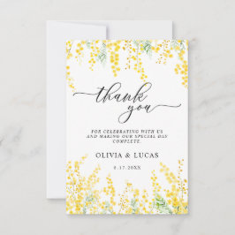 Yellow Mimosa Rustic Golden Floral Spring Wedding Dankeskarte