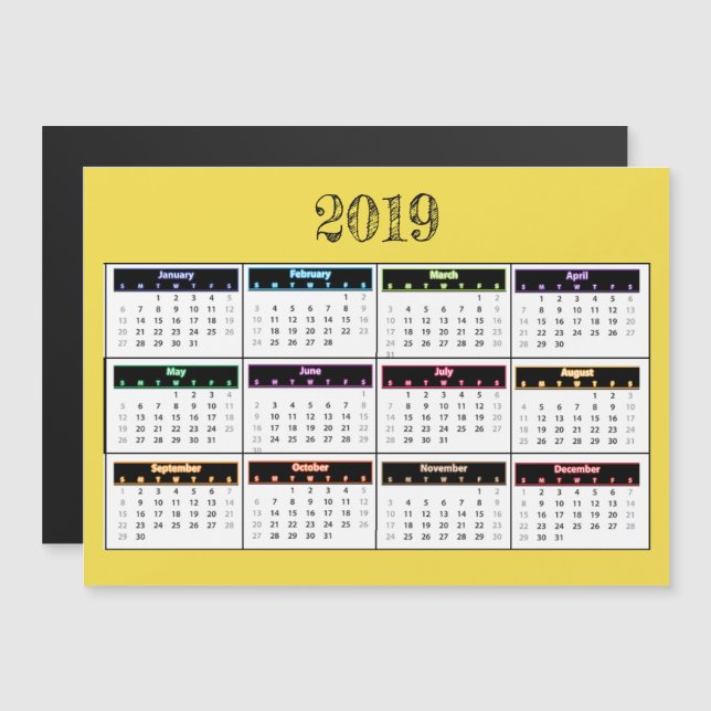 Yellow Mini Magnet Kalender 2019 (Vorne/Hinten)