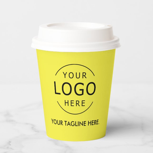 Yellow Minimalistisch Logo QR Code Company Swag Pappbecher (Vorderseite)