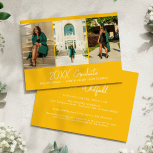 Yellow Minimalistisch Photo Collage Graduation Par Einladung