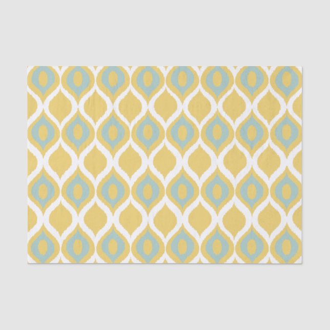 Yellow Mint Geometrie Ikat Tribal Print Muster Seidenpapier (Vorderseite)