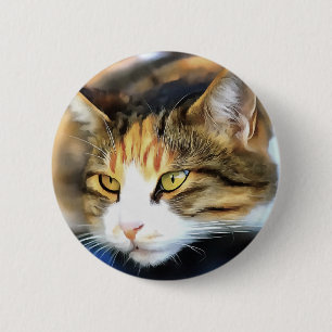 Yellow Mit Augen Calico Katze Realistisches Pet Po Button