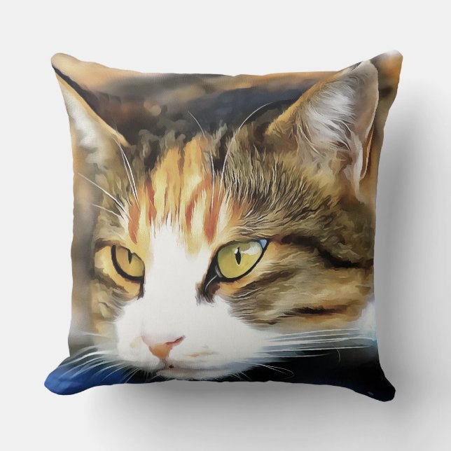 Yellow Mit Augen Calico Katze Realistisches Pet Po Kissen (Vorderseite)