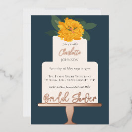 Yellow Modern Floral Cake Brautparty Gold Folieneinladung